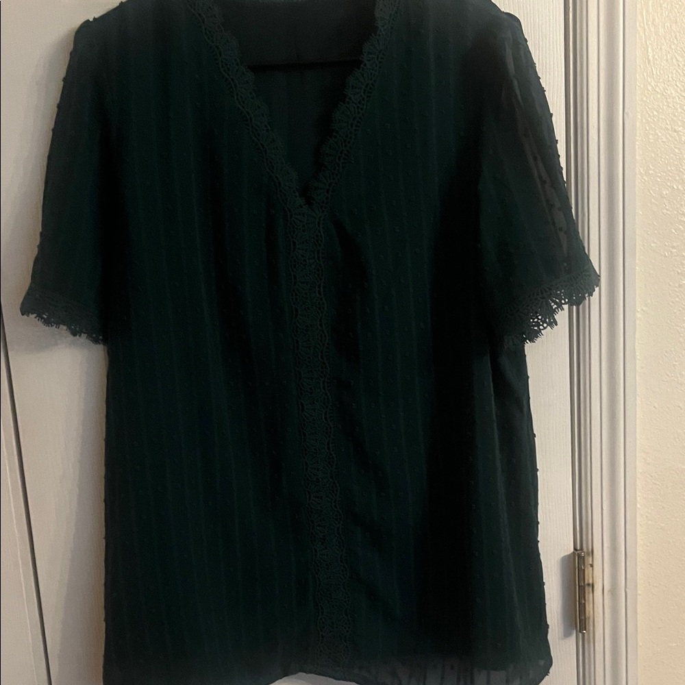 Elegant Green Lace Trim Top